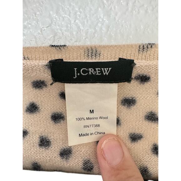 J.CREW Ivory Black Polka Dot Ruffled Cardigan Sweater Sz M - Picture 3 of 4